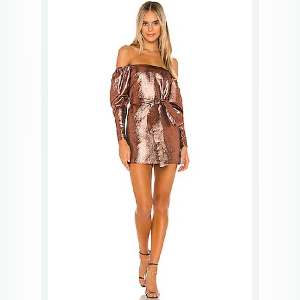 New! Michael Costello x REVOLVE Hadley Mini Dress in Bronze Sz Small $238‎